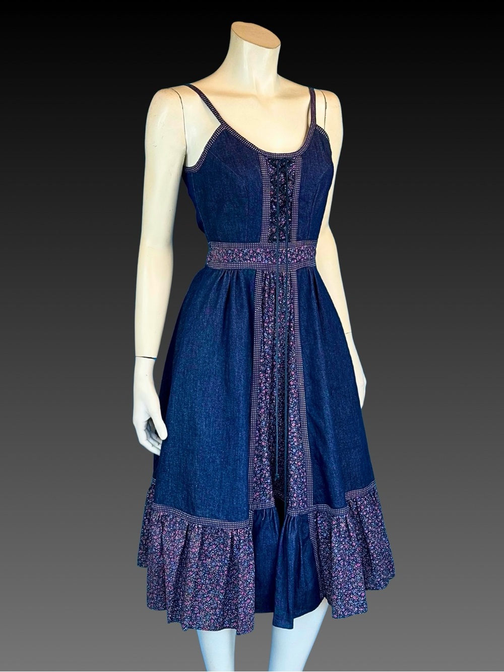 DENIM Gunne Sax Shamash and Yofi Label Corset Prairie Sun Dress / XS XXS / NWT - Picture 6 of 12